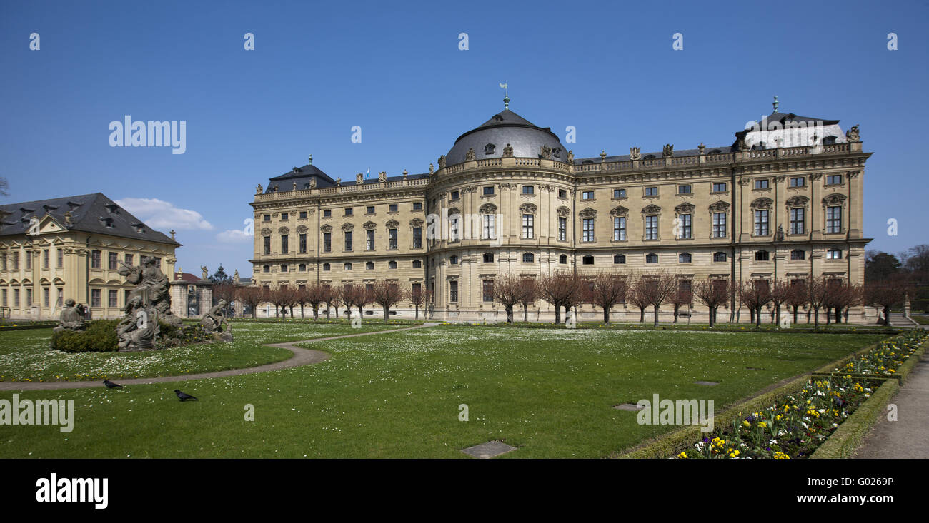 Hofgarten and Baroque Castle Würzburg Residence Stock Photo