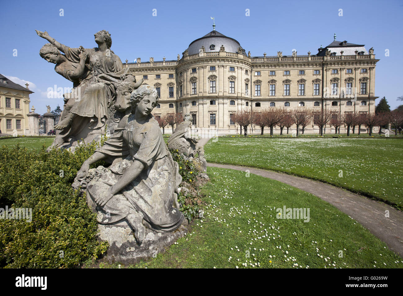 Hofgarten and Baroque Castle Würzburg Residence Stock Photo