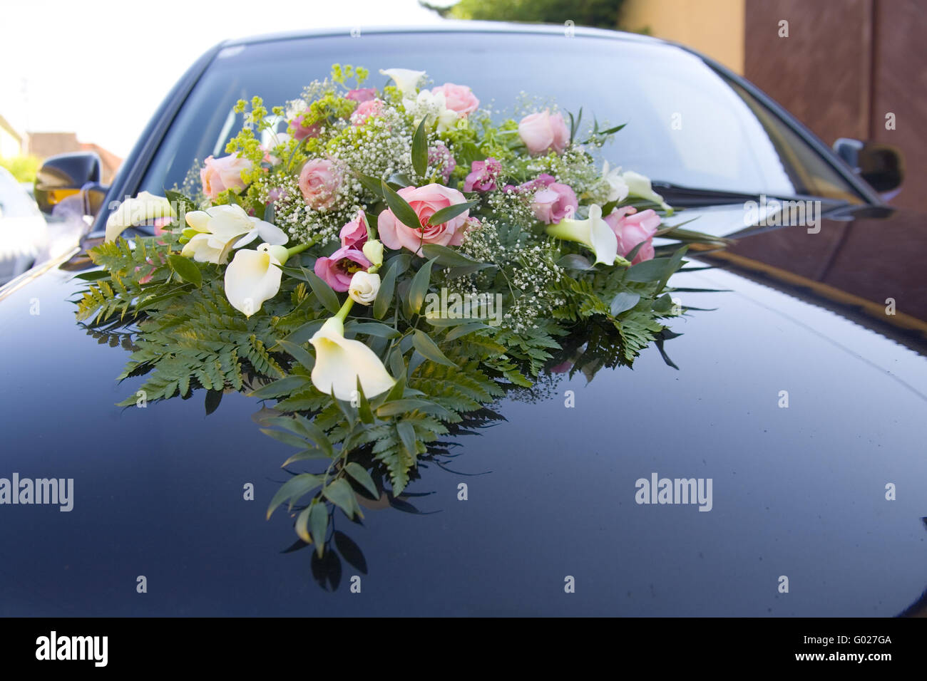 flower bouquet on a car Stock Photo Alamy