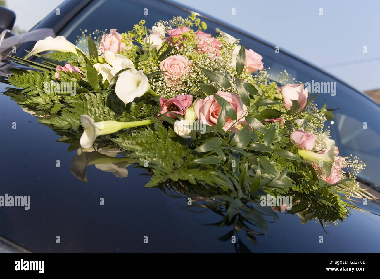 flower bouquet on a car Stock Photo Alamy