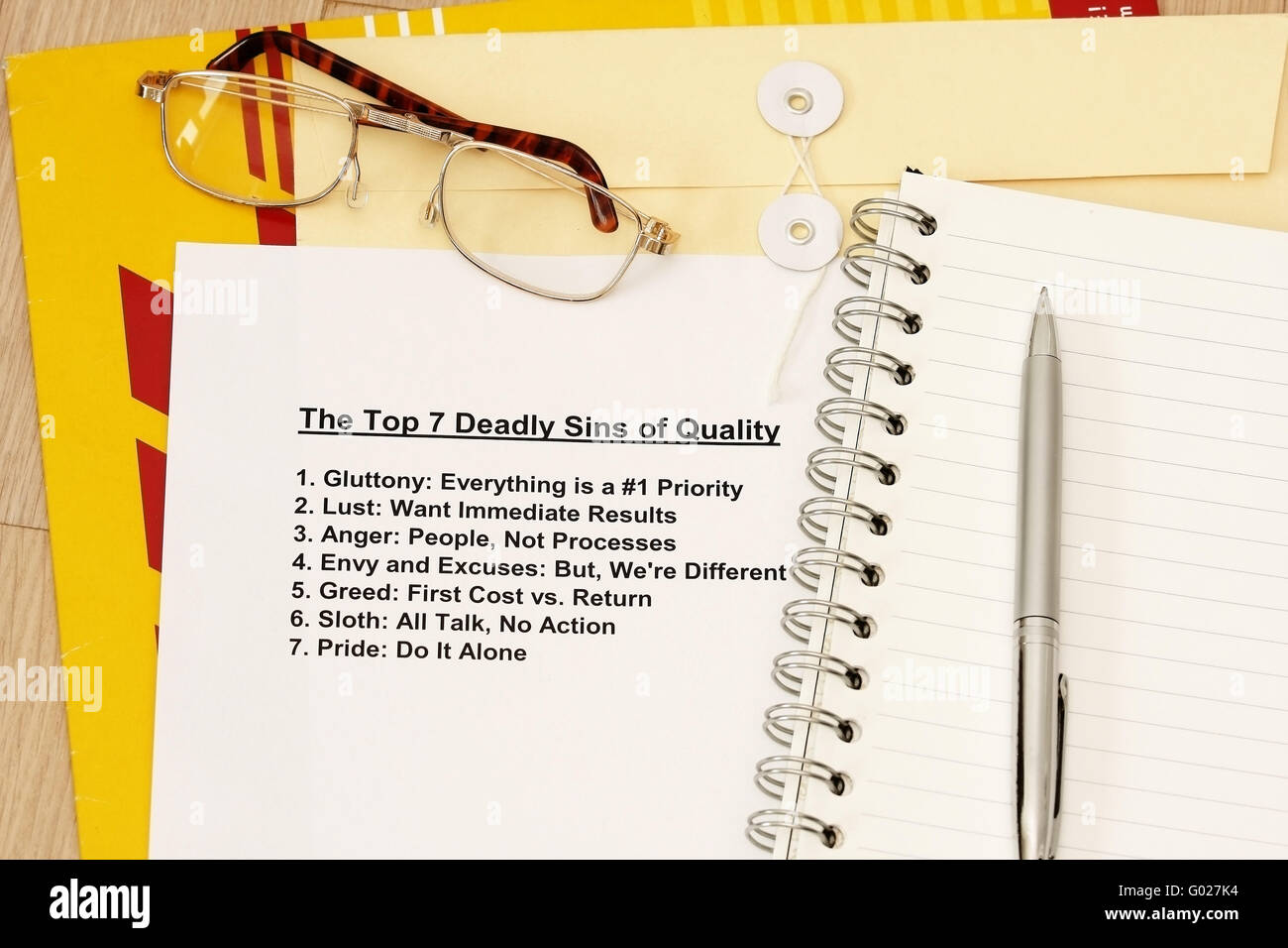 Seven deadly sin of Quality Stock Photo