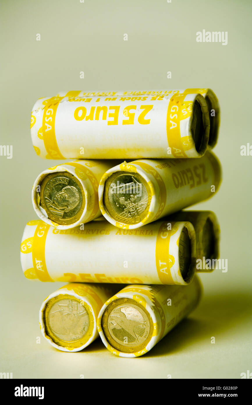 wrapped euro coins Stock Photo