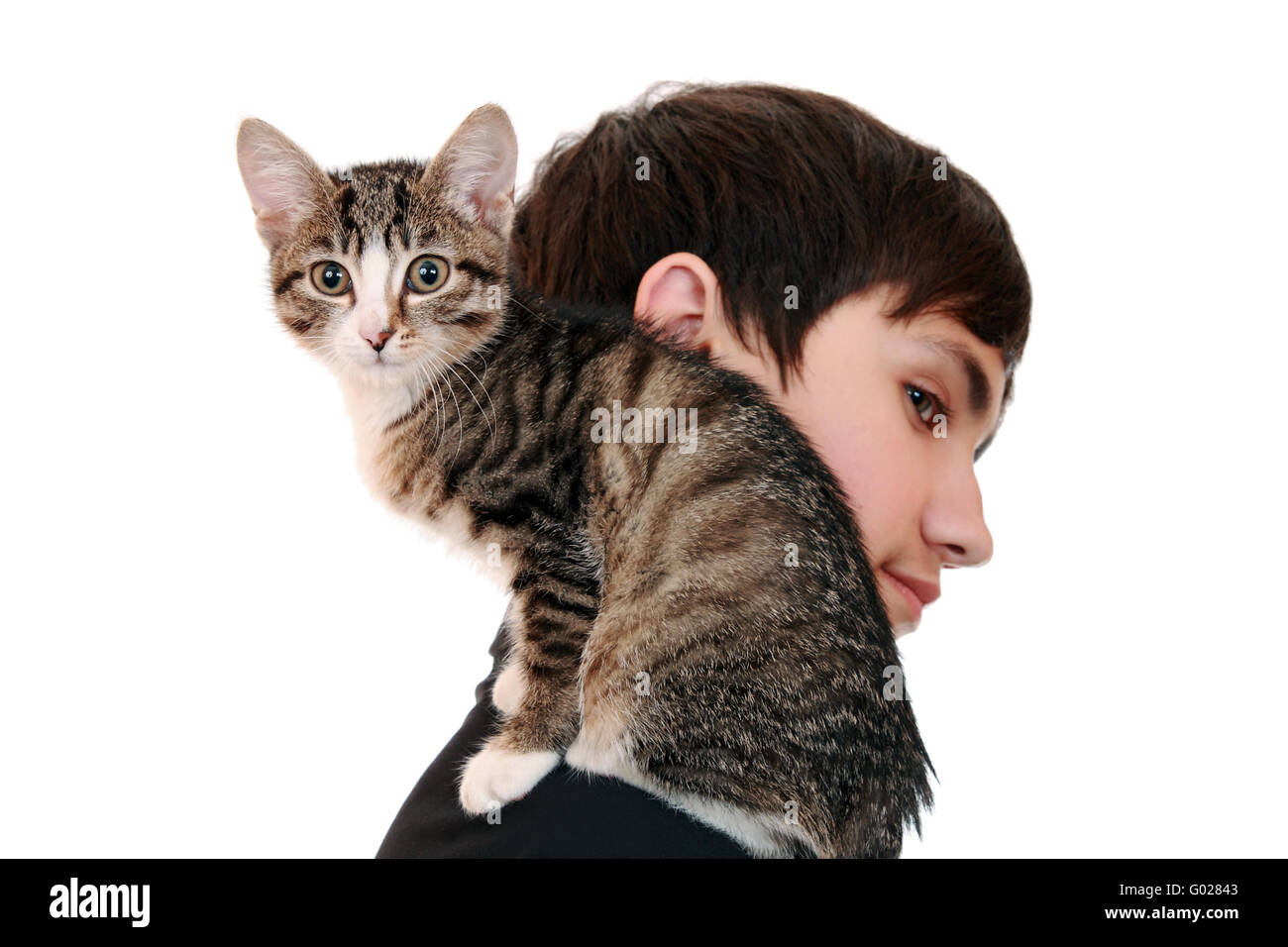 Pet sitting on the shoulder of the adolescent Stock Photo