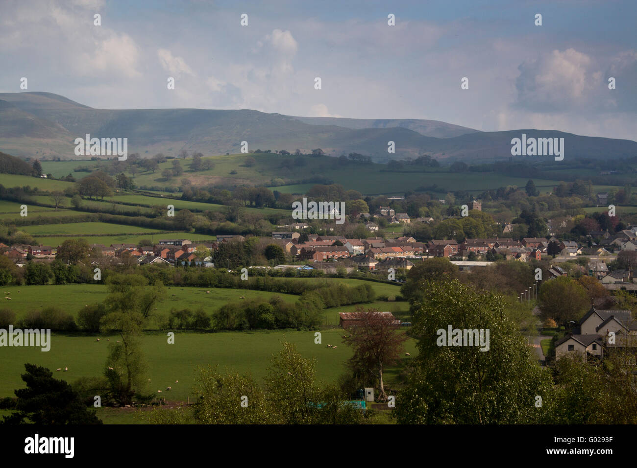 The town of Talgarth with the Black Mountains in background Brecon Beacons National Park Powys Mid Wales UK Stock Photo