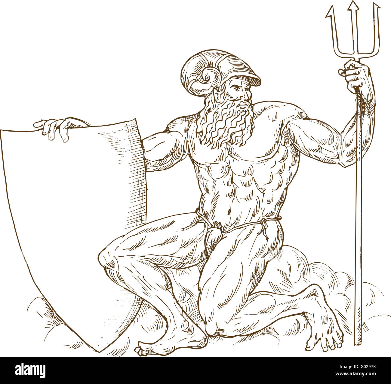 Roman God Neptune or poseidon with trident and shield Stock Photo - Alamy
