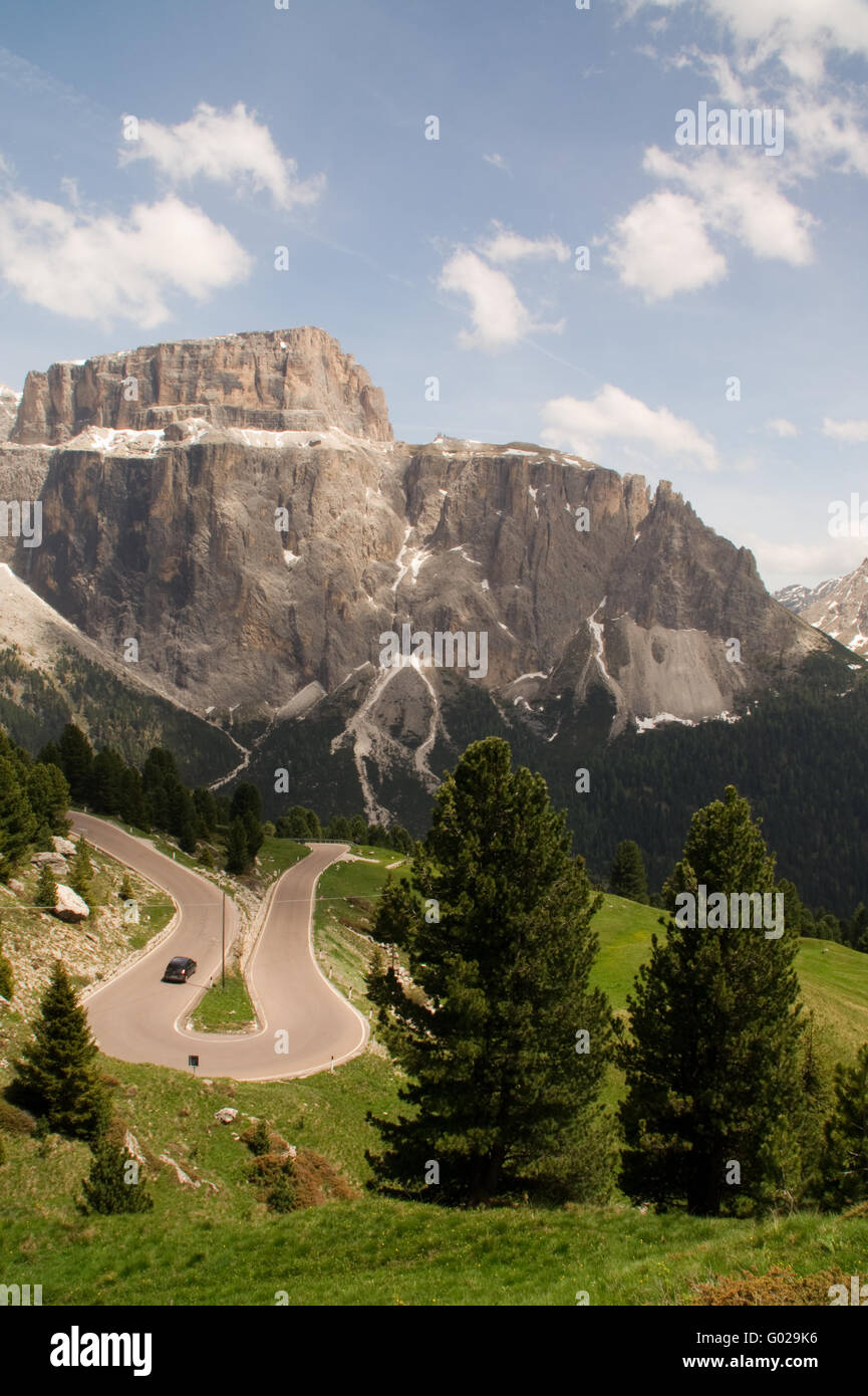 Dolomites South Tyrol serpentines curve hairpin Stock Photo