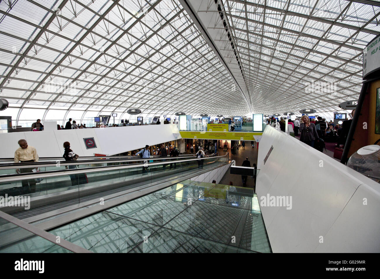 Duty Free area and waiting room in the departure hall of Terminal 2 long-haul flights Stock Photo