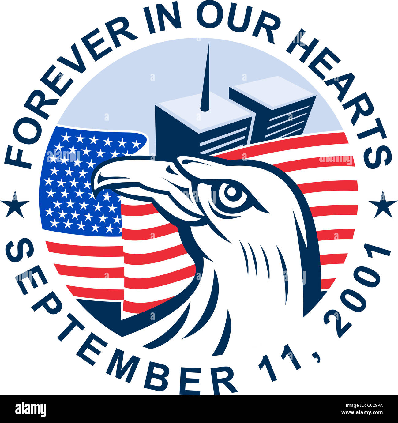 9/11 memorial american eagle flag twin towers Stock Photo - Alamy