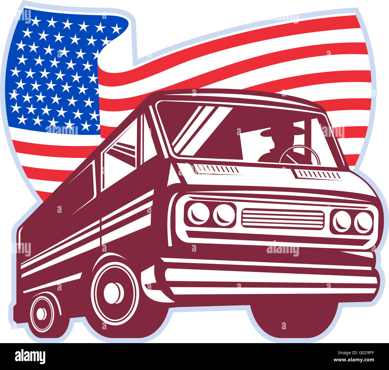 1950's styled station wagon with american flag Stock Photo Alamy