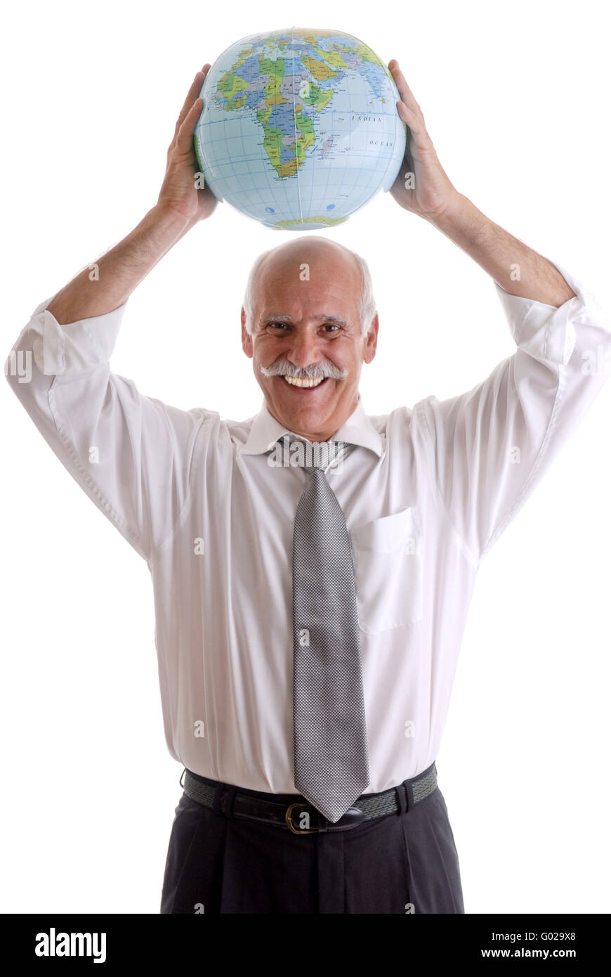 Successful Businessman is holding an Earth in his hands Stock Photo