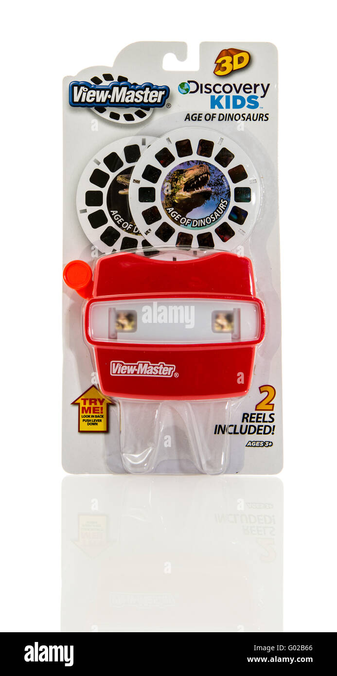 Winneconne, WI - 5 Feb 2016: Package of a View-Master with age of Dinosaurs in 3D Stock Photo