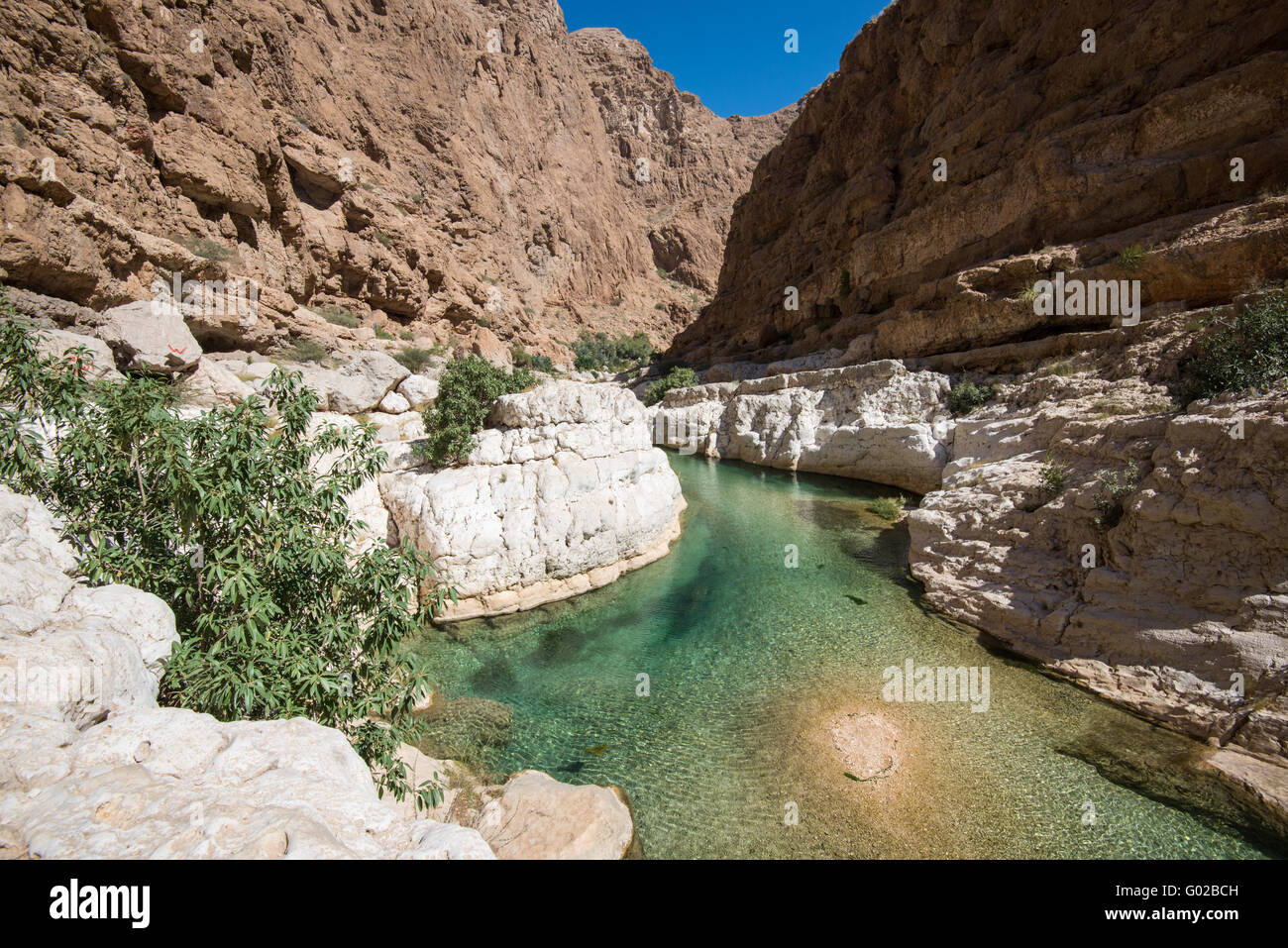 View of Wadi Shab, Oman. Stock Photo