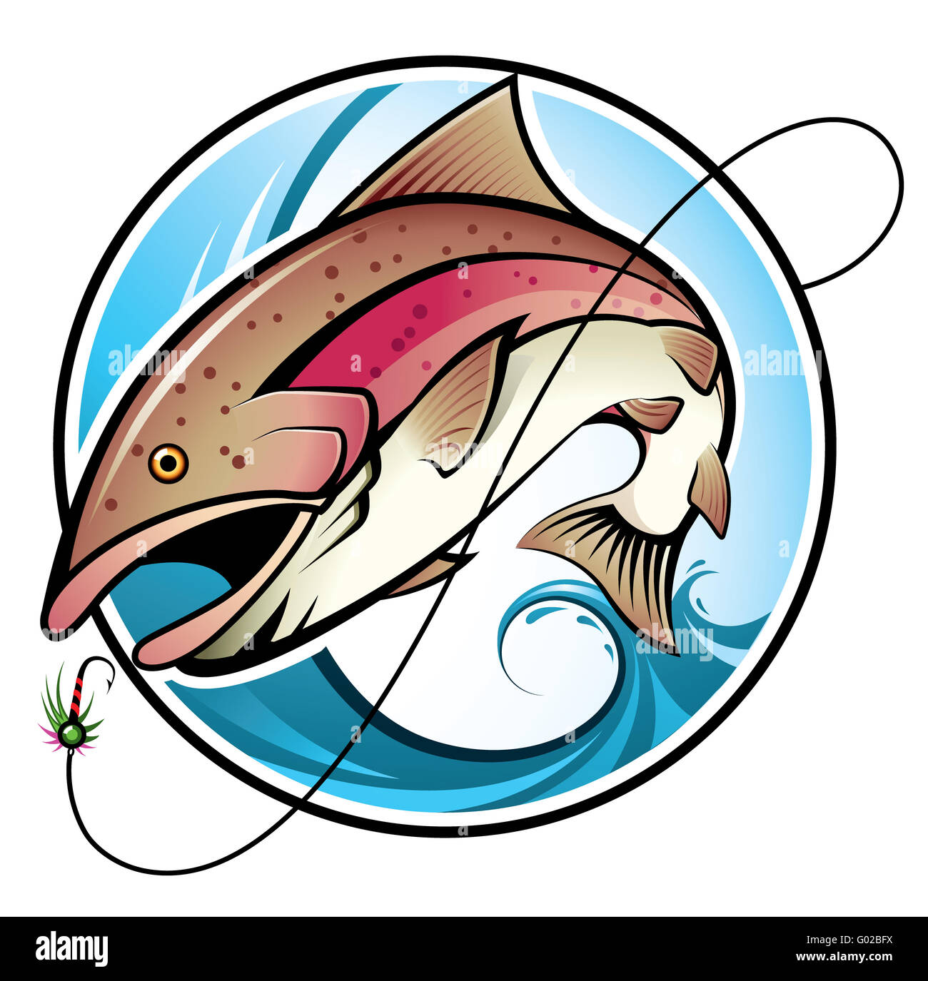 Illustration of a rainbow trout jumping out of the Stock Photo Alamy