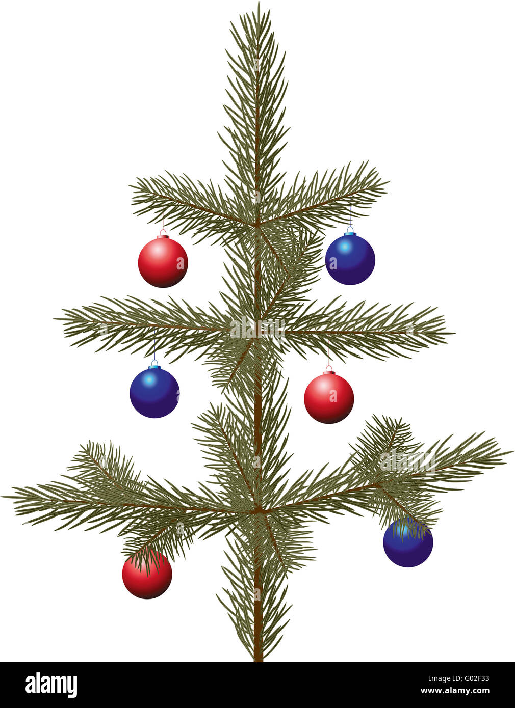 vector Christmas Tree with reds and darkblues baubles on white Stock Photo