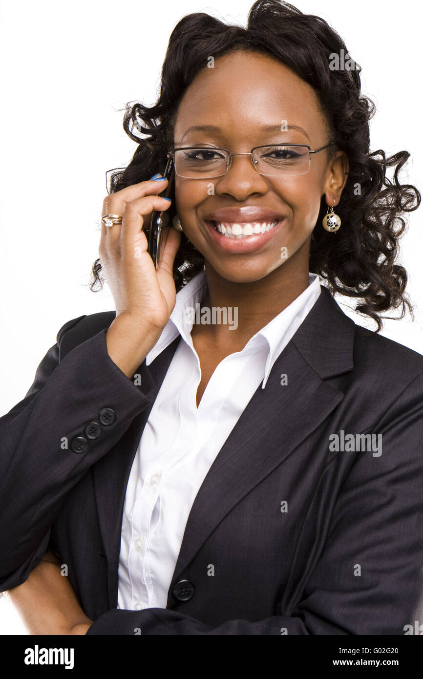 A friendly telephone operator isolated on white Stock Photo Alamy