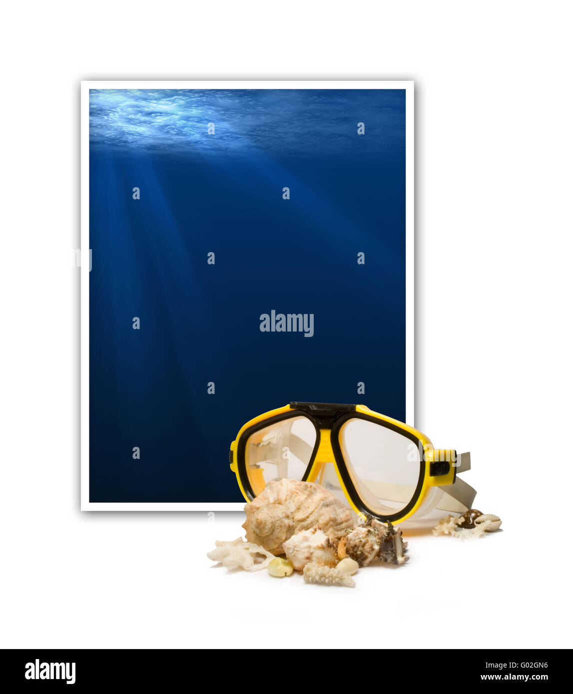 Frame with underwater scene and diving mask with s Stock Photo