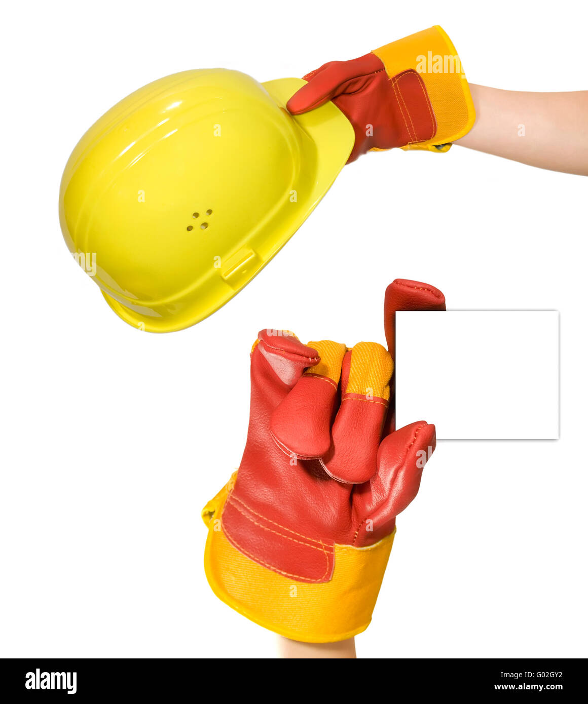 Red glove holding an empty frame and glove holding Stock Photo Alamy