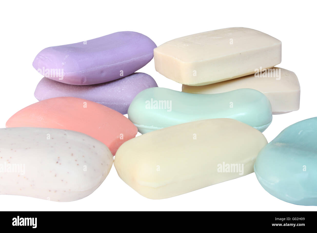 many different pieces of soap. isolated on white Stock Photo
