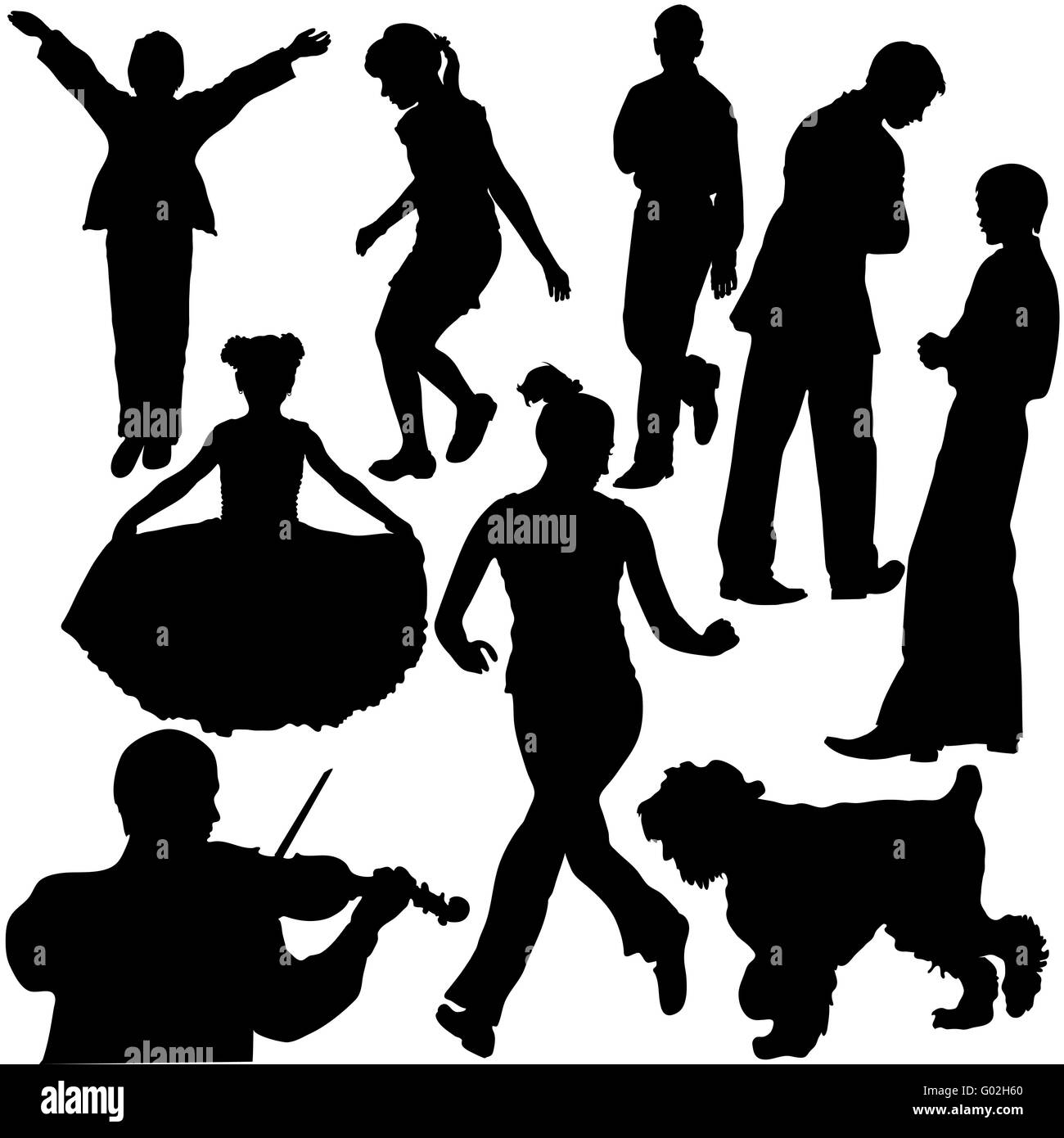 Silhouettes of people in different situations Stock Photo