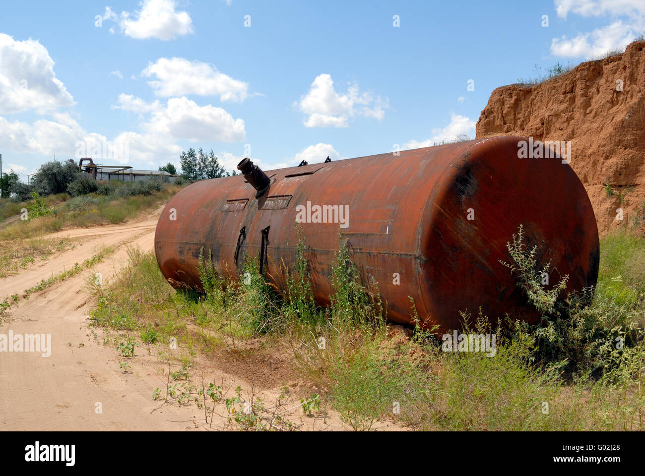 The old railway tank for transportation of mineral oil Stock Photo