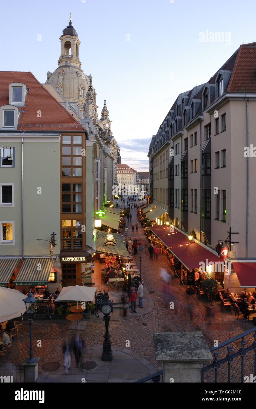 Dresden's Old Town - Bruehlsche Street at twilight Stock Photo