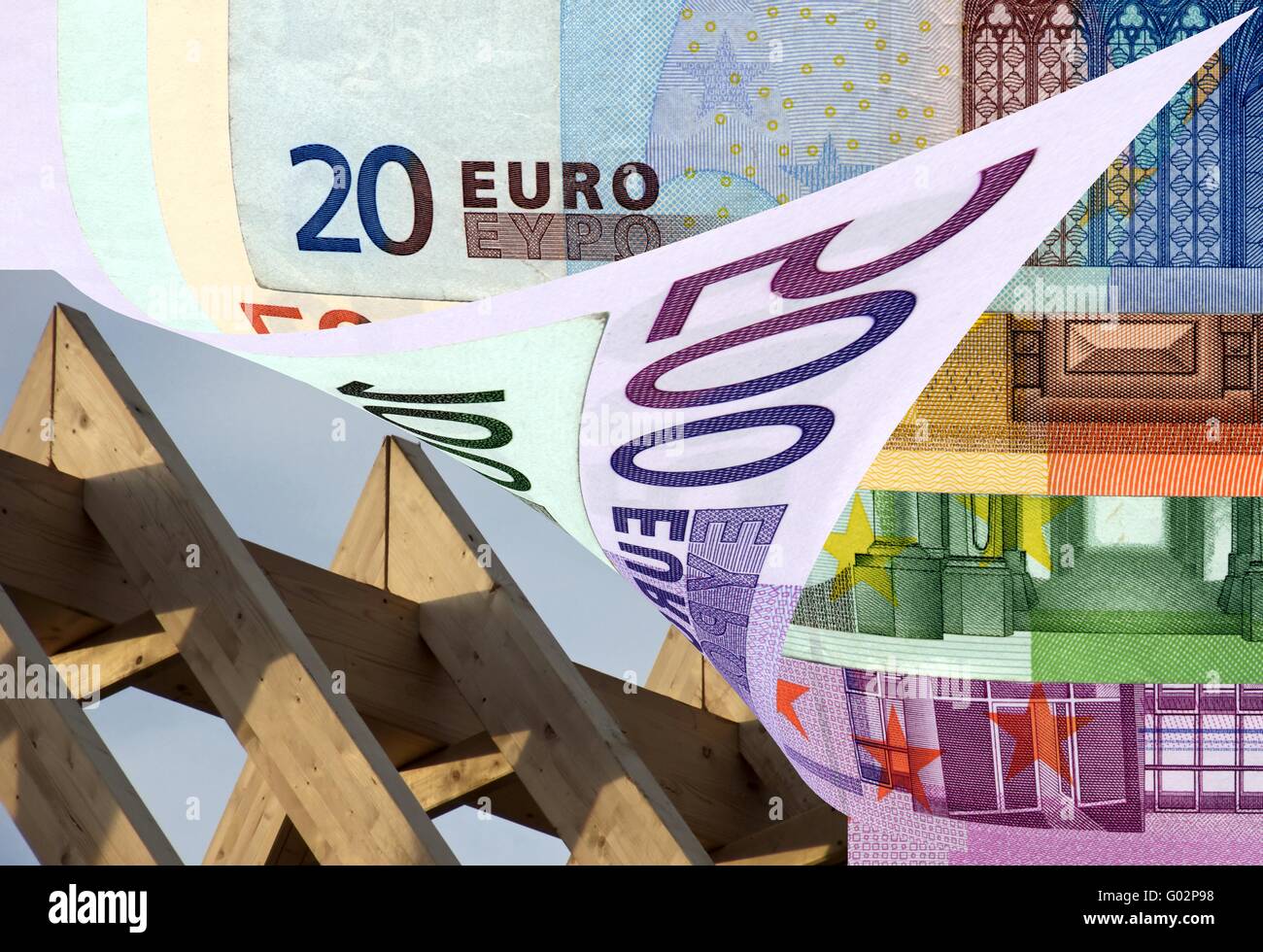 Euro banknotes with a roof Stock Photo