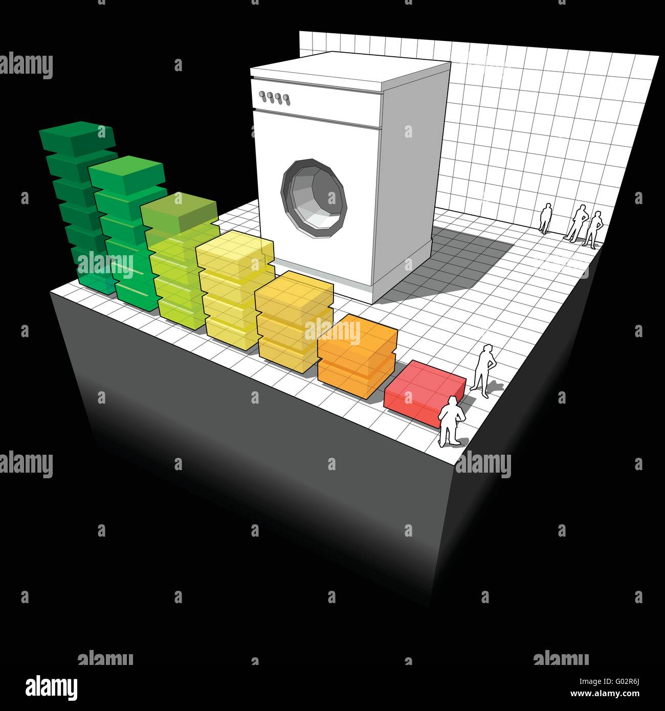 diagram of a washing machine with energy rating bar diagram Stock