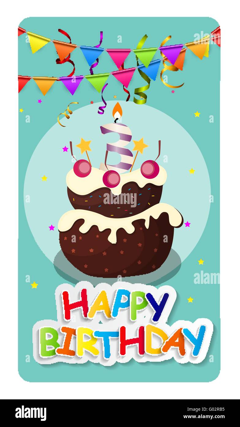 Happy Birthday Card Baner Background with Cake and Flags. Vecto Stock ...
