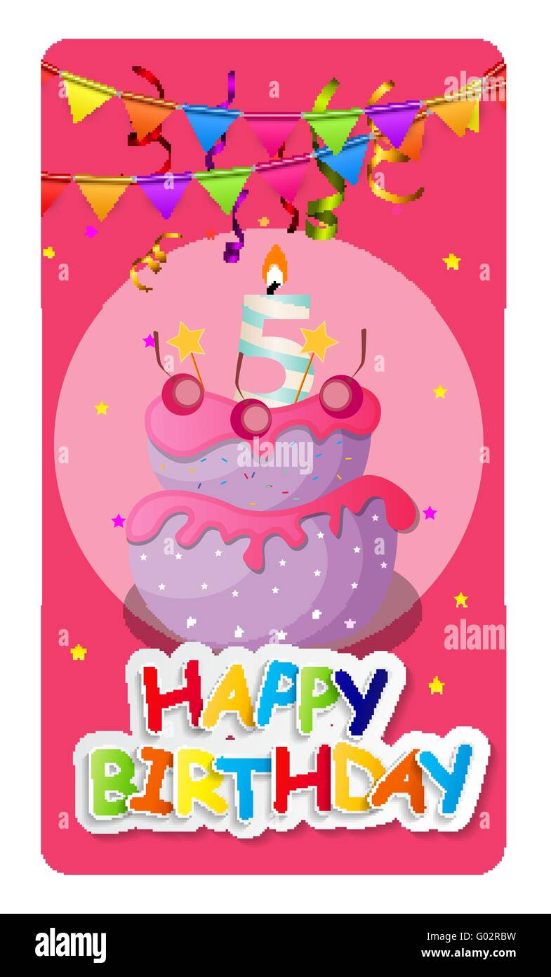 Happy Birthday Card Baner Background with Cake and Flags. Vecto Stock ...