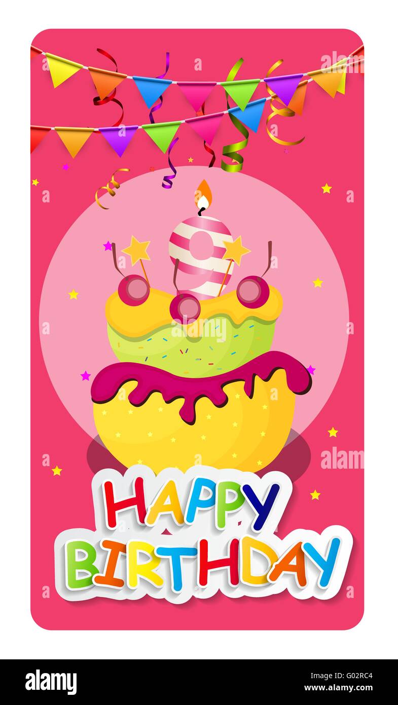 Happy Birthday Card Baner Background with Cake and Flags. Vecto Stock ...