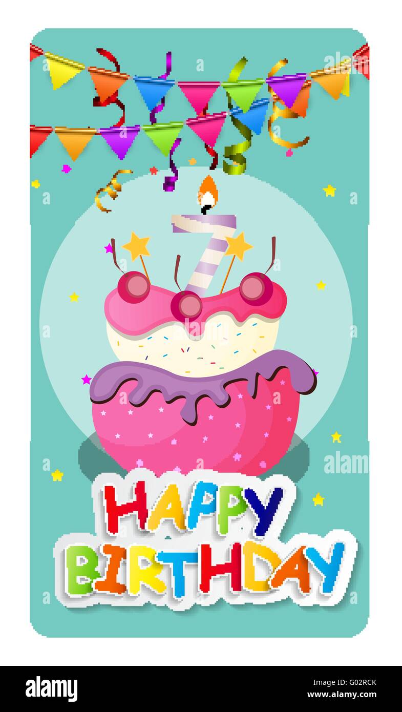 Happy Birthday Card Baner Background with Cake and Flags. Vecto Stock ...