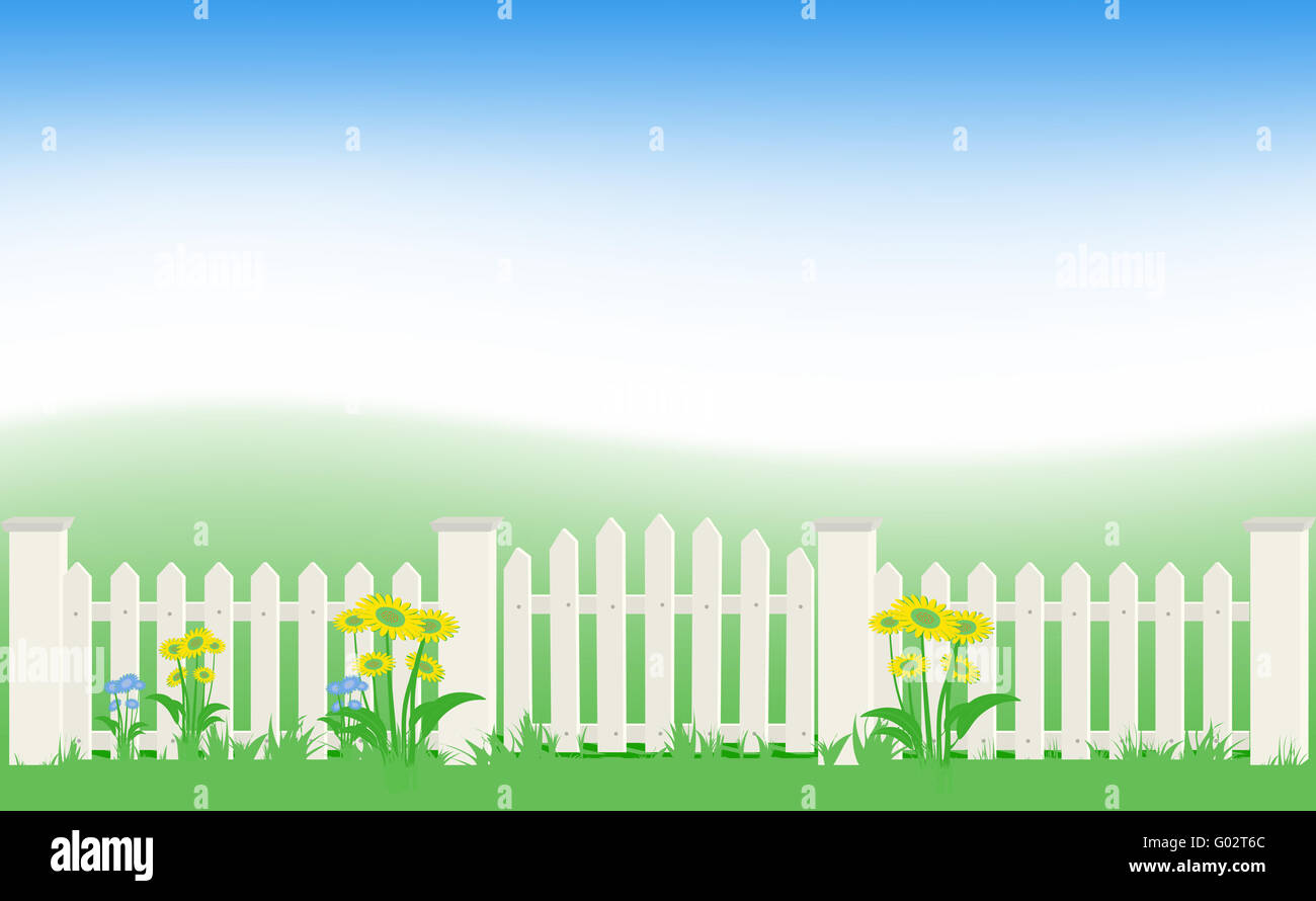 Grass and fence under blue sky Stock Photo - Alamy