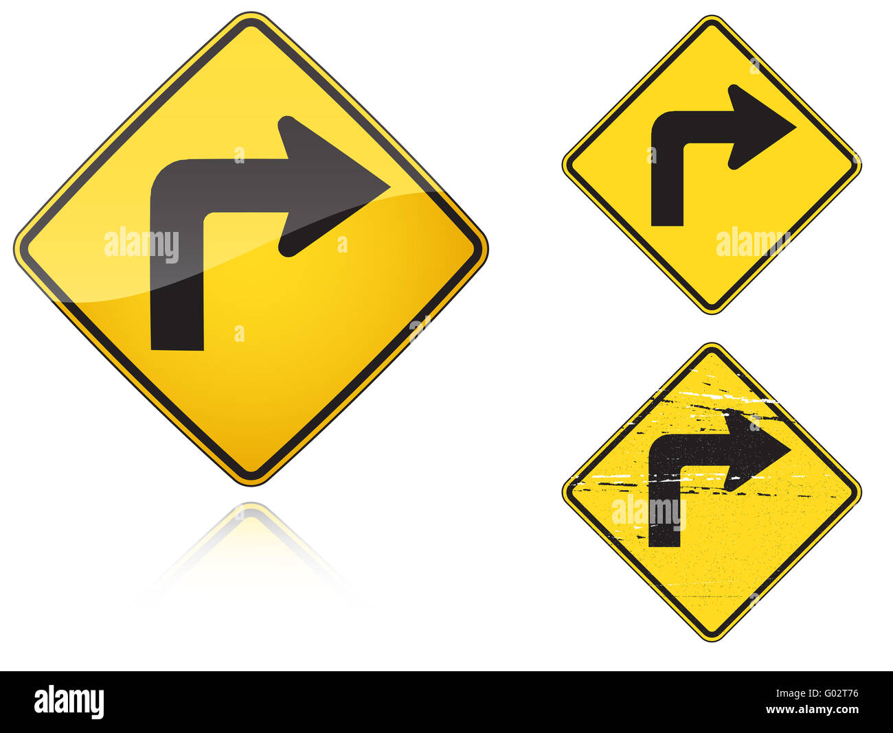 Set of variants Right Sharp turn traffic road sign Stock Photo