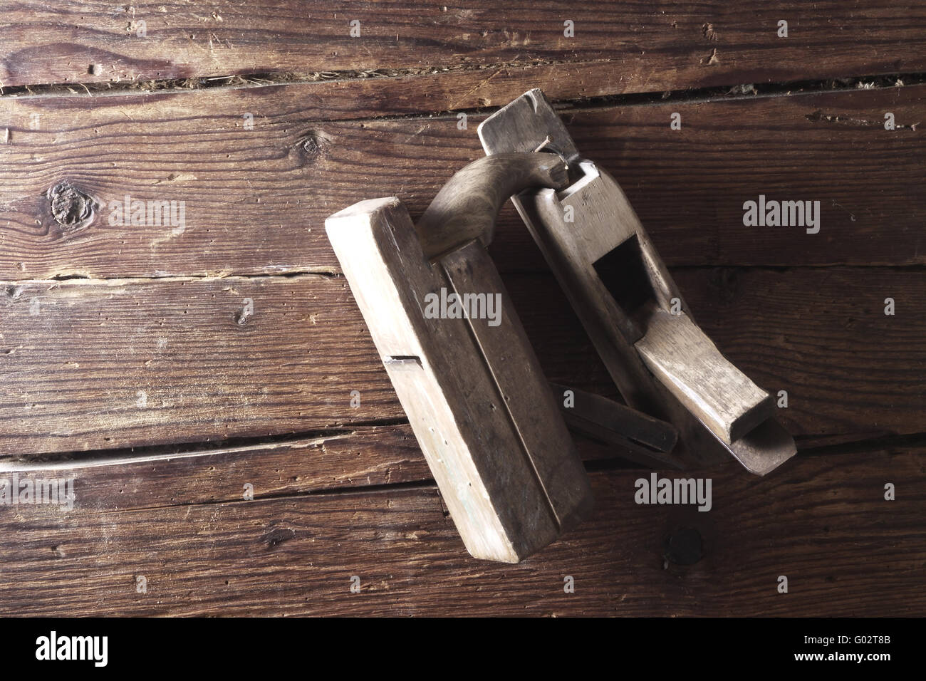 two old wooden planer Stock Photo