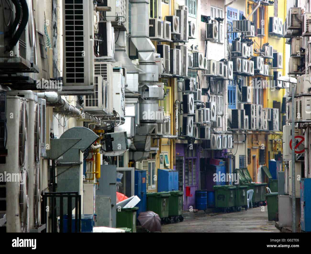 Air cons in a backyard in Singapore Stock Photo Alamy