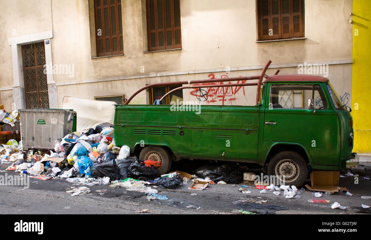 waste in street of Athens Stock Photo