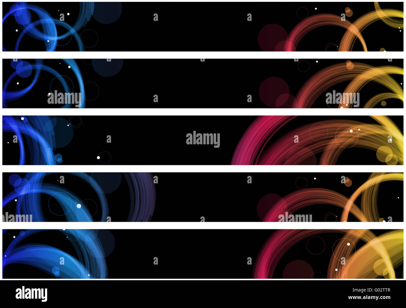 Abstract colorful circles web banners. Size 728x90 px Stock Photo
