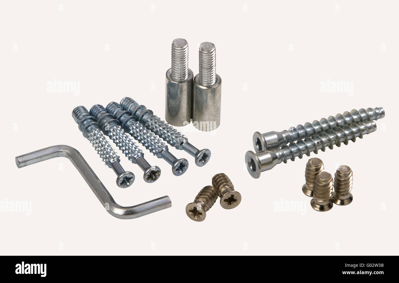Set of modern bolts and screws for furniture assemblage Stock Photo Alamy