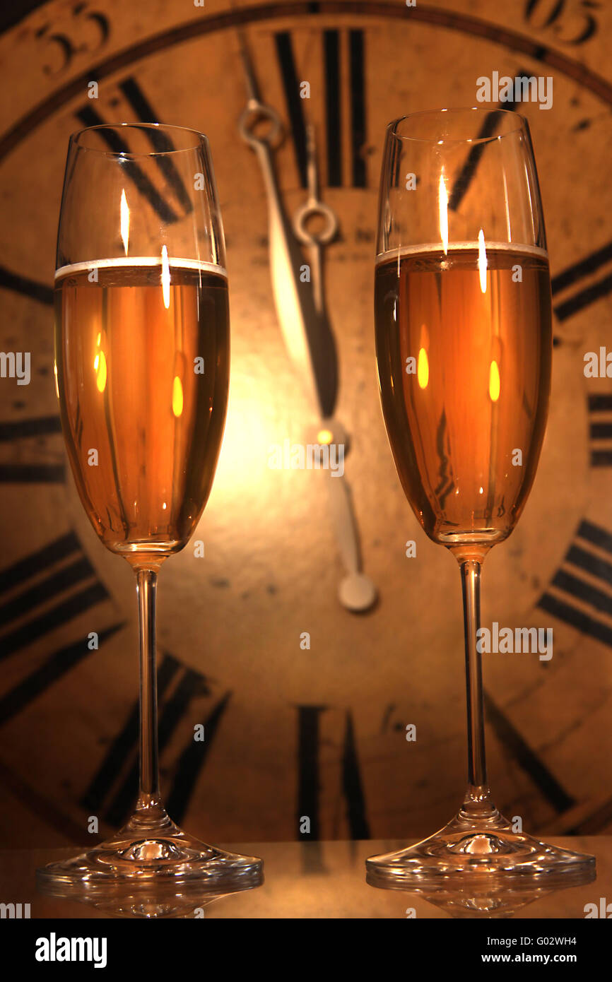 Champagne glasses ready to bring in the New Year Stock Photo - Alamy
