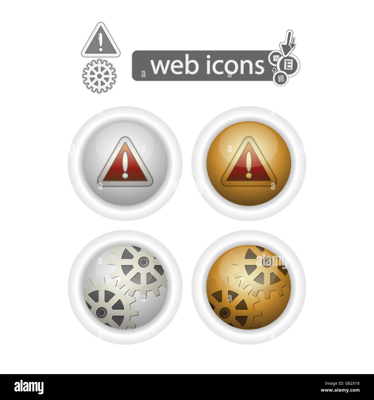 round web icons-settings and exclamation sign Stock Photo - Alamy