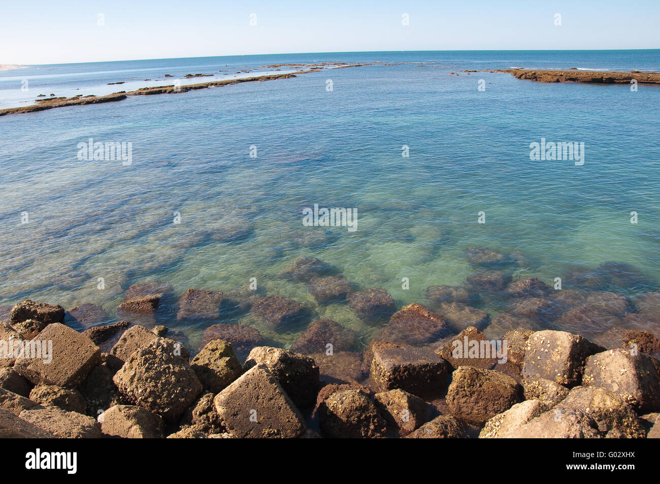 landscape of the sea and the horizon with stones Stock Photo