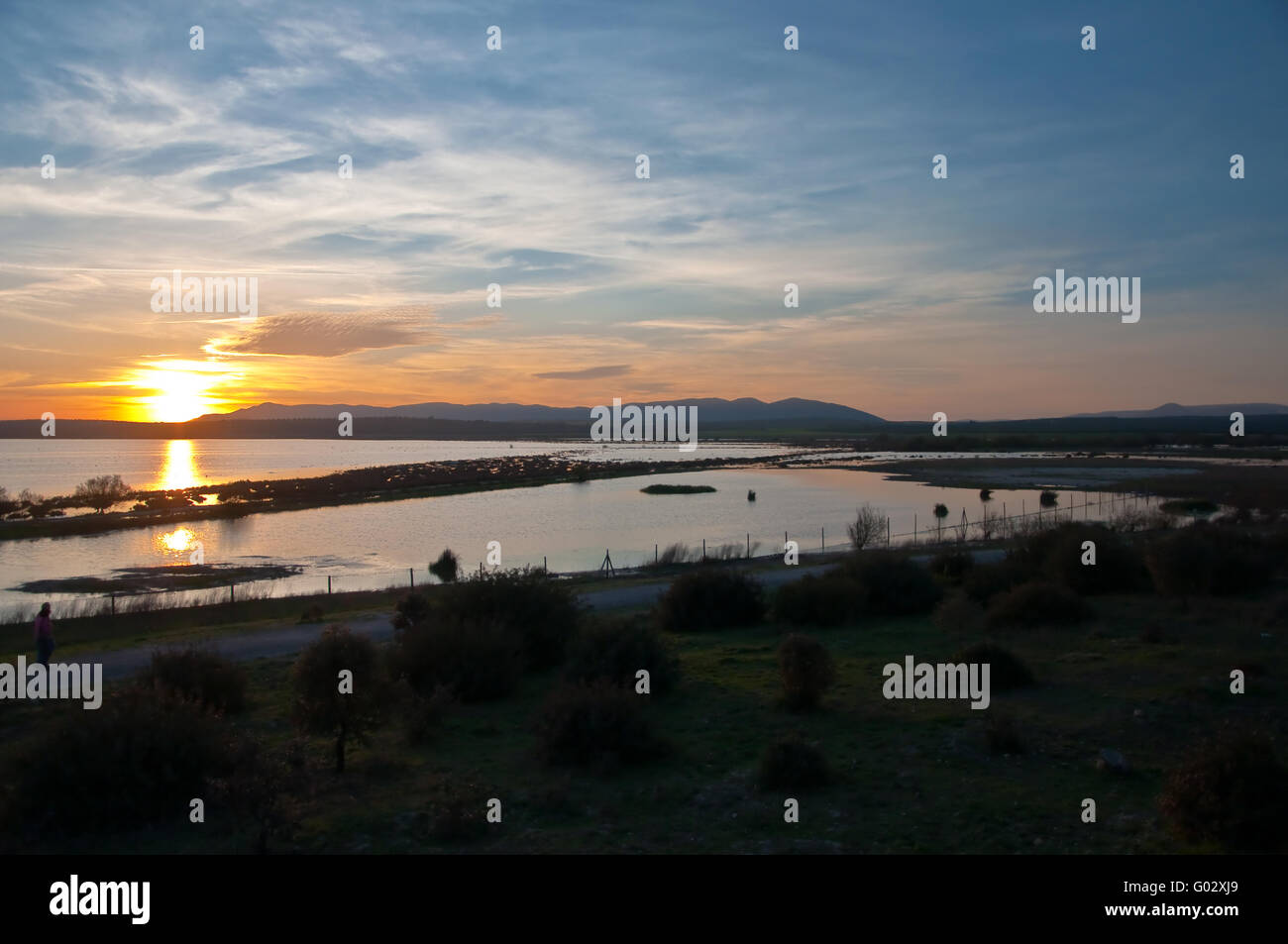 Sunset on the marshes of Fuente de Piedra Stock Photo