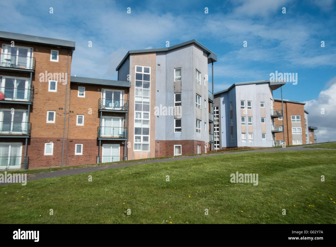 Apartments at the old dock at Llanelli's Millennium Quay.Llanelli beach