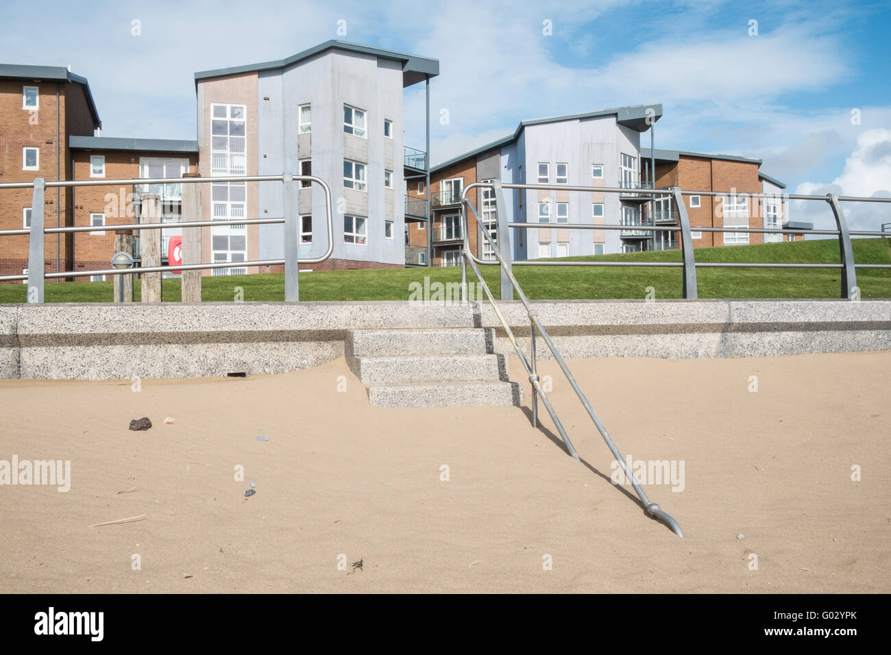 Apartments at the old dock at Llanelli's Millennium Quay.Llanelli beach