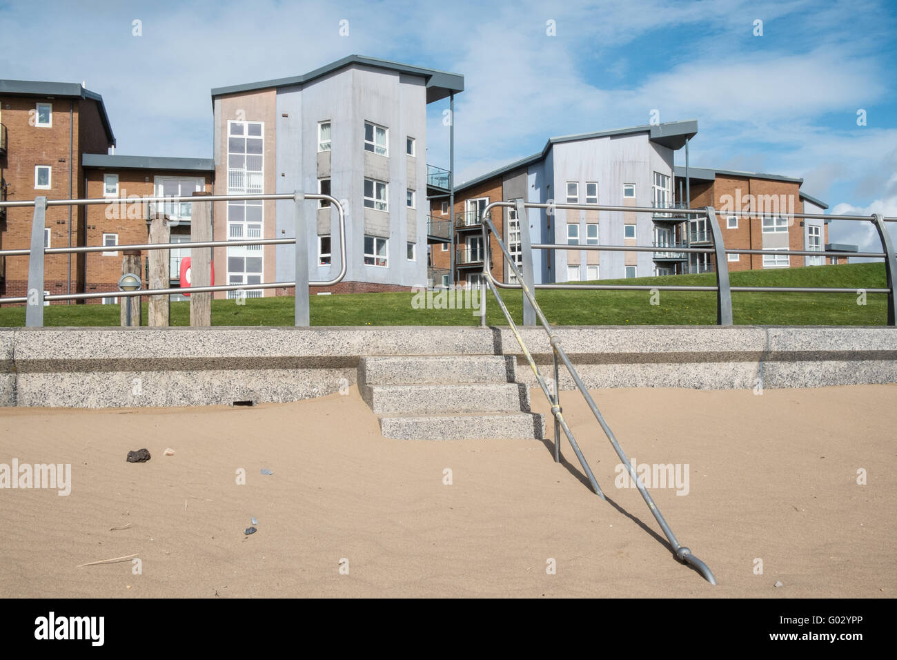 Apartments at the old dock at Llanelli's Millennium Quay.Llanelli beach
