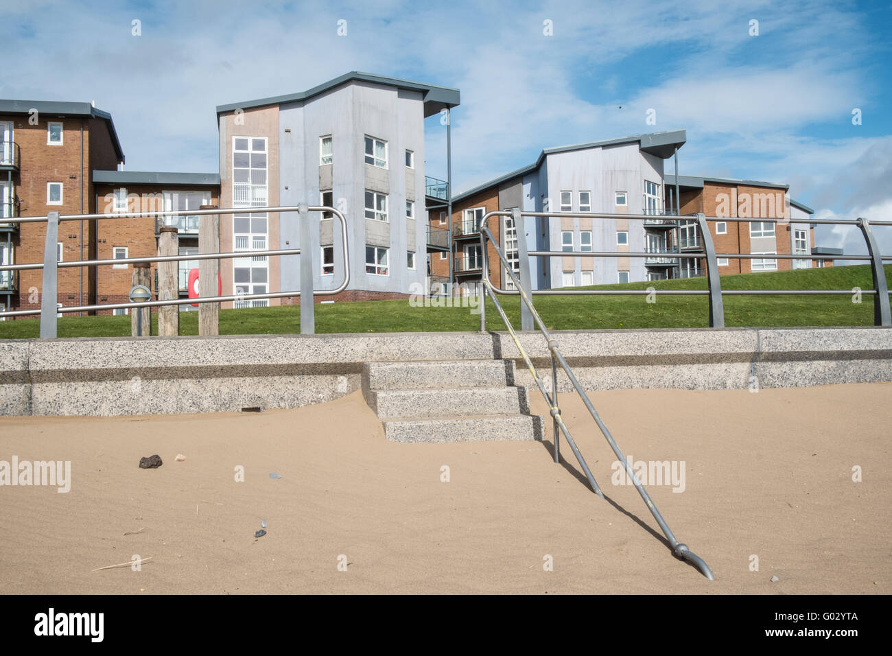 Apartments at the old dock at Llanelli's Millennium Quay.Llanelli beach