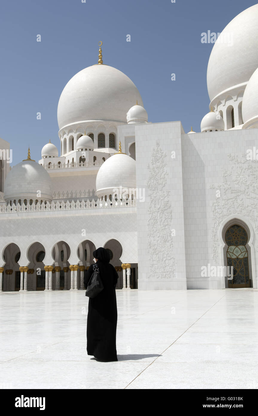 Abu Dhabi Arabian Woman at Sheikh Zayed Mosque Stock Photo