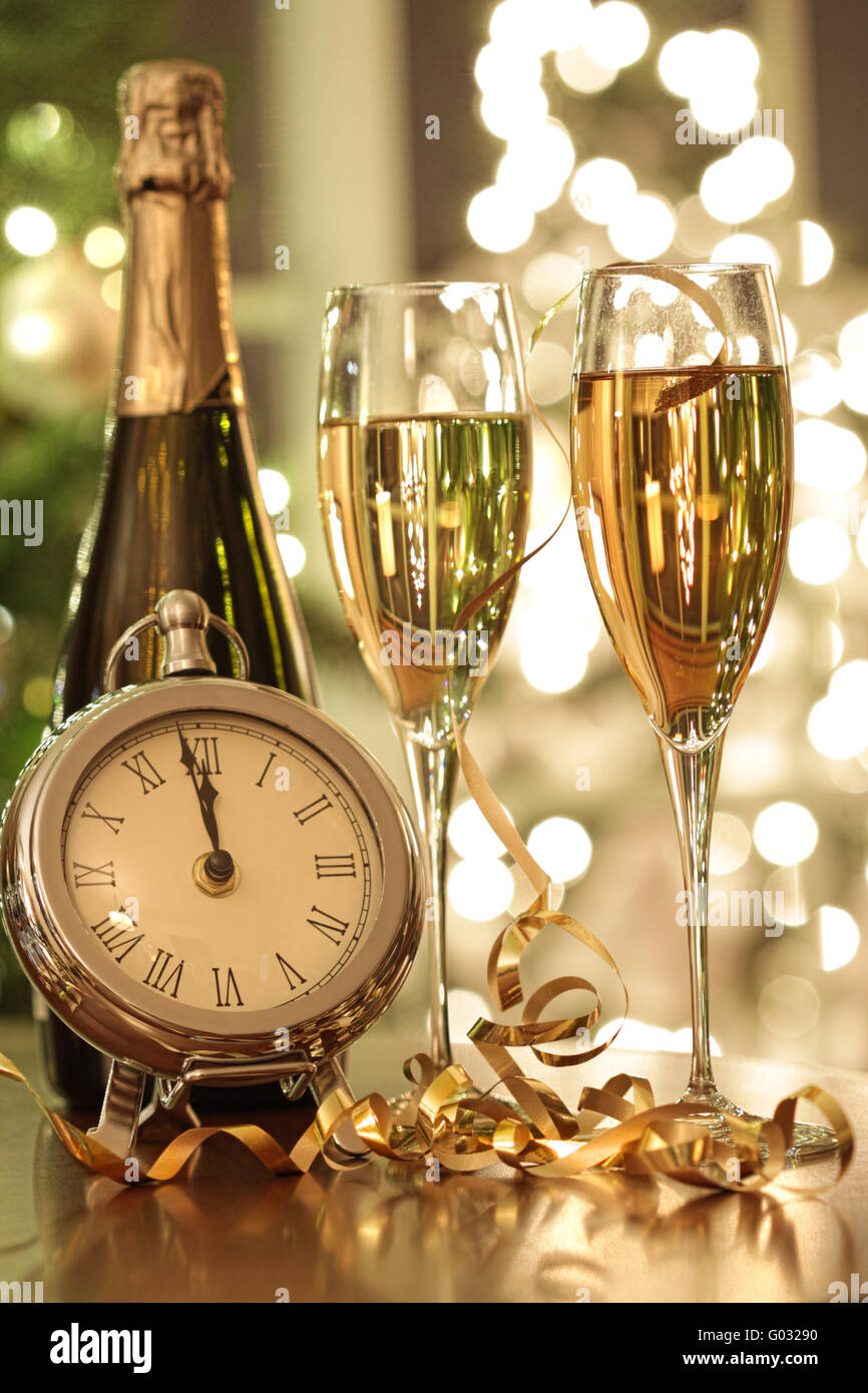 Champagne glasses ready to bring in the New Year Stock Photo - Alamy