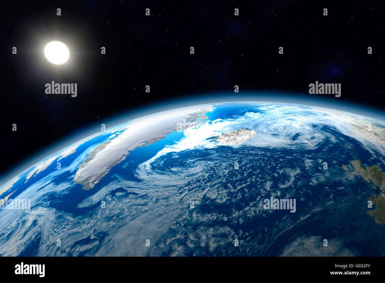 northern area of the Earth, the Arctic, with sun background Stock Photo