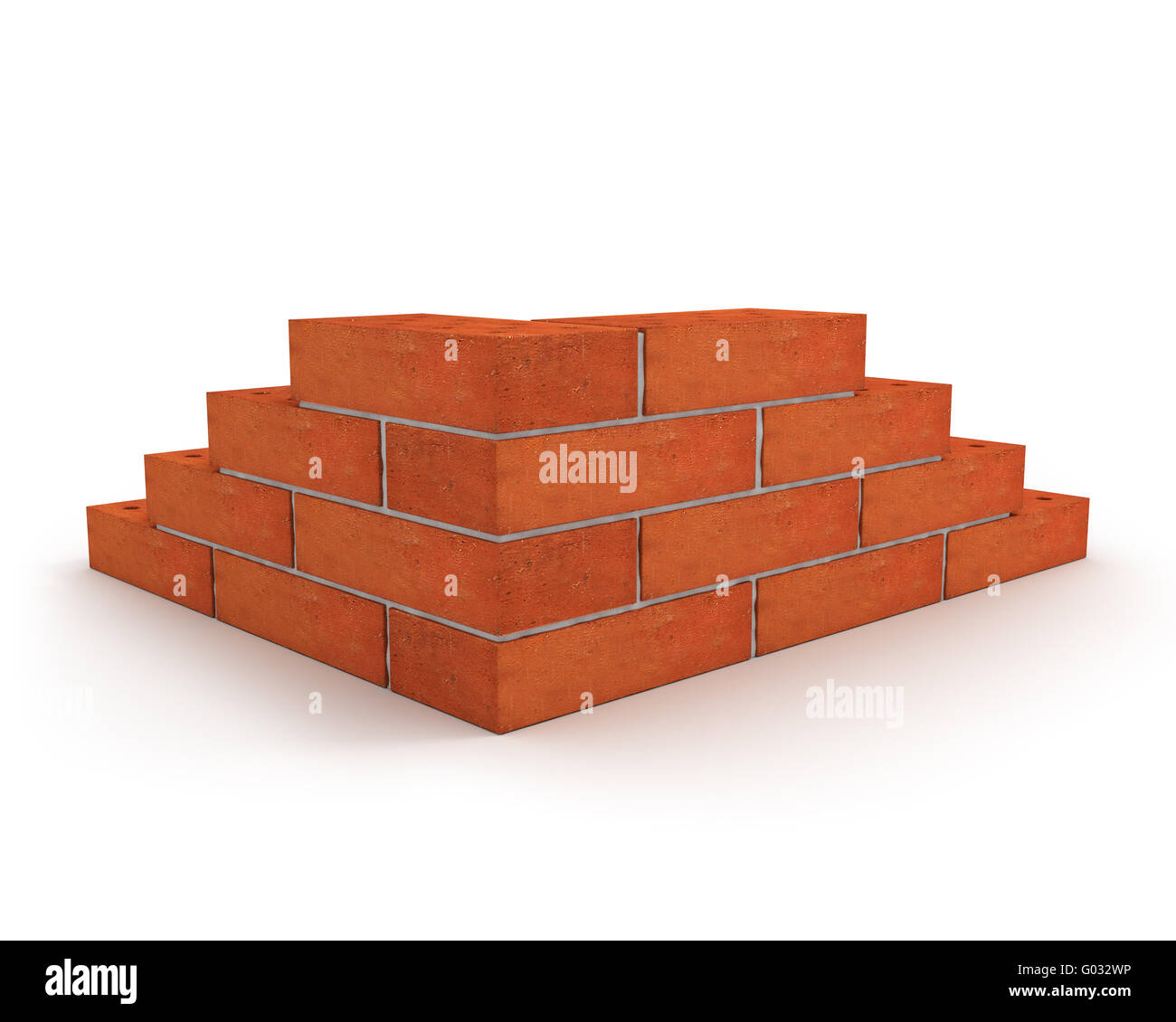 Corner of wall made from orange bricks isolated on Stock Photo